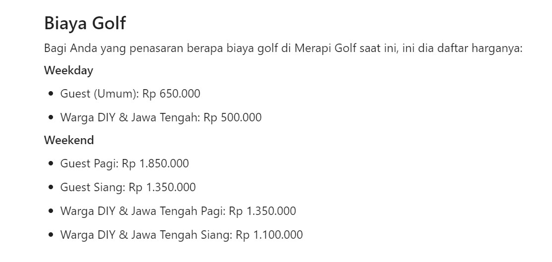 Merapi golf course price
